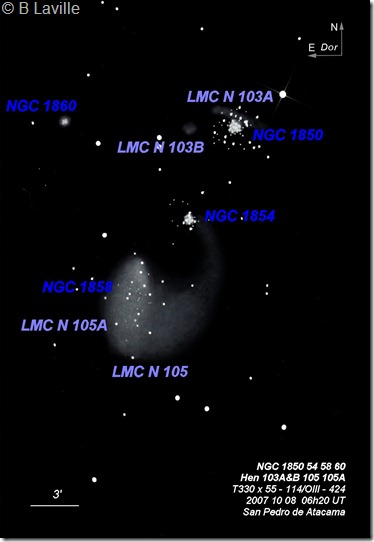 NGC 1850 54 58 60 Hen 103A&B 105 105A T330 BL 2007 10 Chili San Pedro labels NGC 1850 54 58 60 Hen 103A&B 105 105A T330 BL 2007 10 Chili San Pedro labels