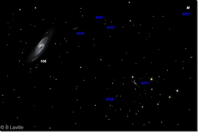 M 106  NGC 4217 T635  BL 2009 05 28 field mosaic labels