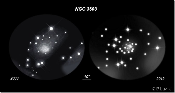 NGC 3603  T508  BL  Tivoli Namibie 2008 vs 2012 OC copy