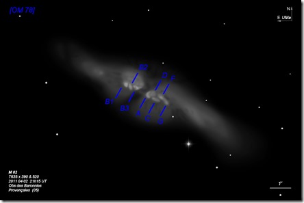 M 82  T635  BL 2011 04 02 central regions