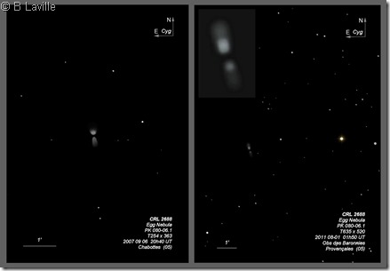 Egg Nebula  T254 vs T635  BL 2007 vs 2011