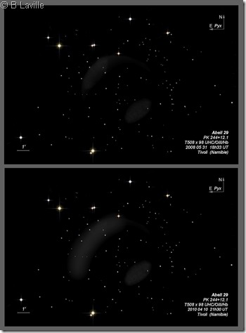 Abell 29  PK 244 12.1  T508  BL  2008 vs 2010